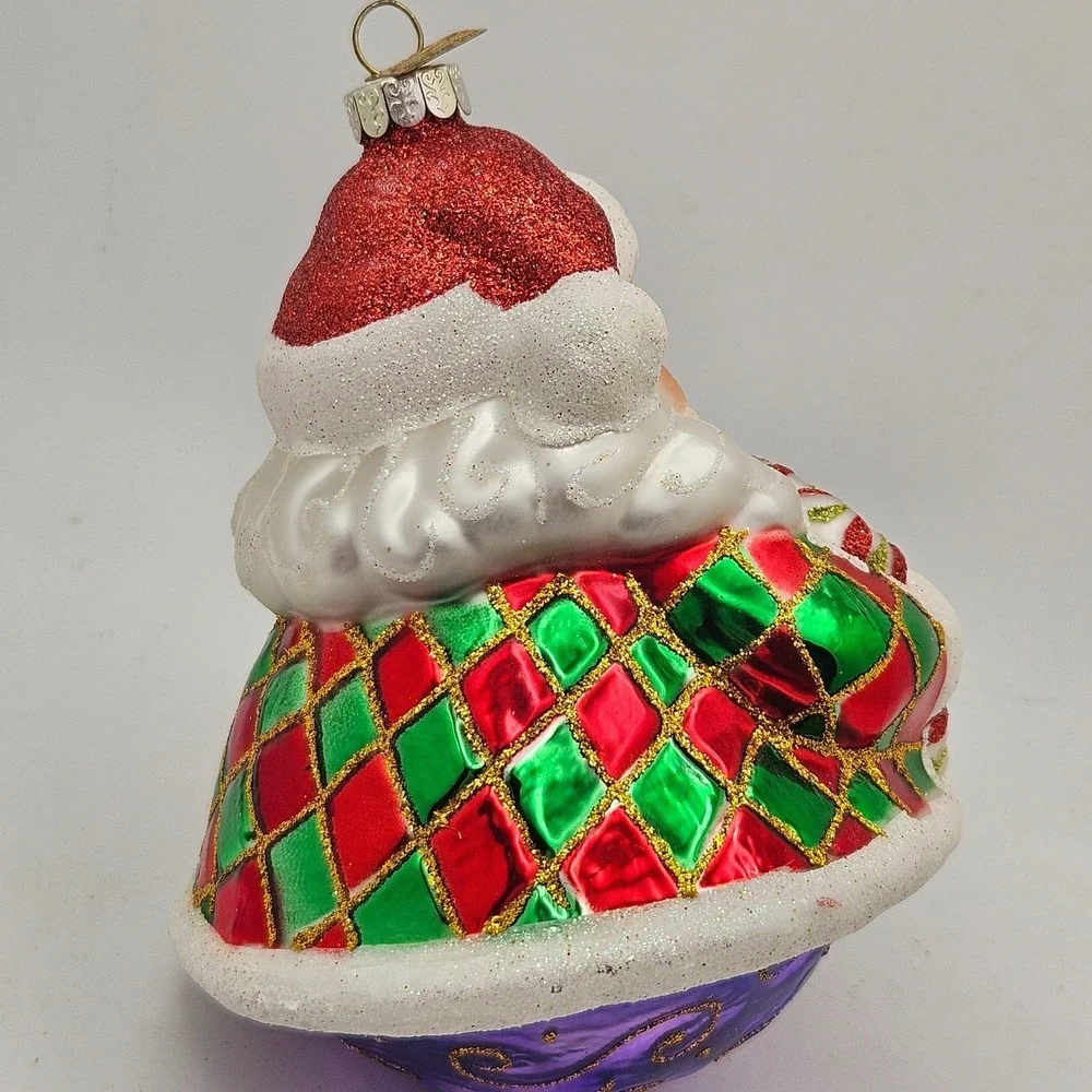 Christopher Radko Sparkle Bright Santa Glass Christmas Ornament Candy Purplle